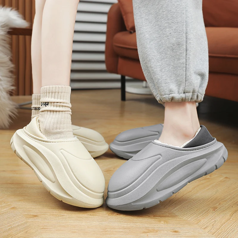 Thick Soles Women Winter Home Cotton Slippers Waterproof EVA Slippers Warm Plush Slippers For Men Female Indoor Shoes