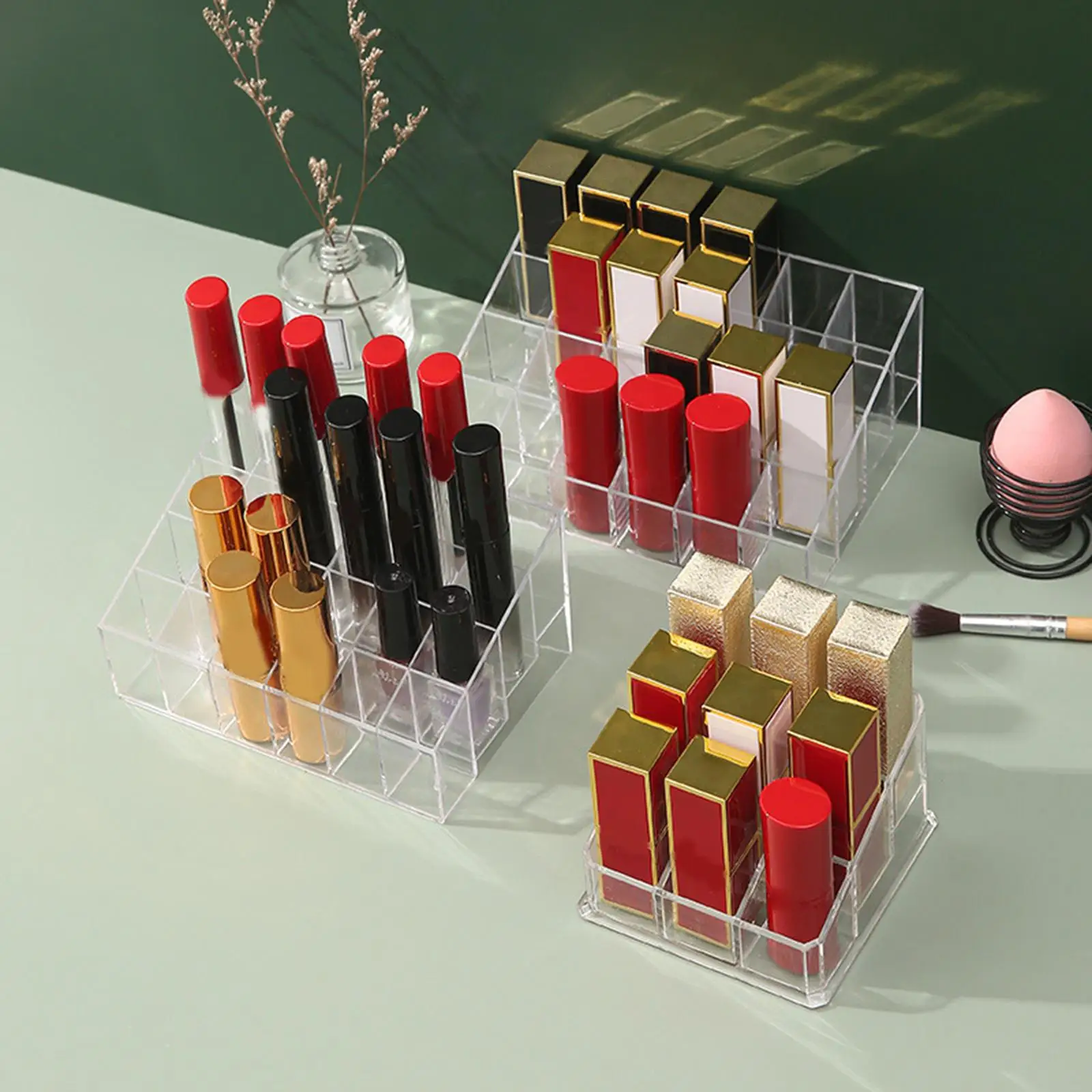 Compact Acrylic Lipstick Organizer Case for Makeup Storage Clear Cosmetic Display Holder for Lipgloss Tubes Eyebrow Pencils