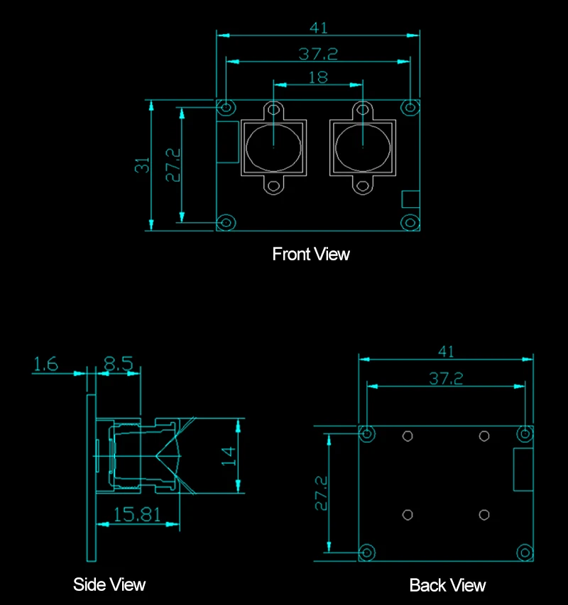 120fps Global Shutter Dual Len USB Camera Module OV9281 1mp Binocular Synchronous Monochrome No Distortion FF 90° Motion Capture