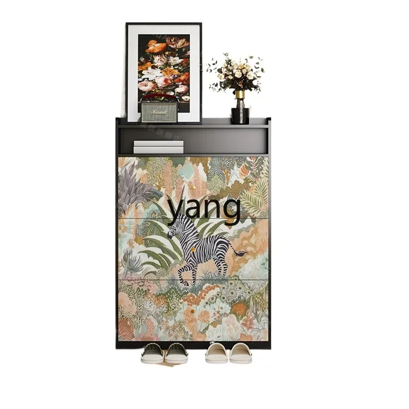 

LH solid wood ultra-thin shoe cabinet, household large-capacity tipping bucket entrance storage cabinet at the entrance