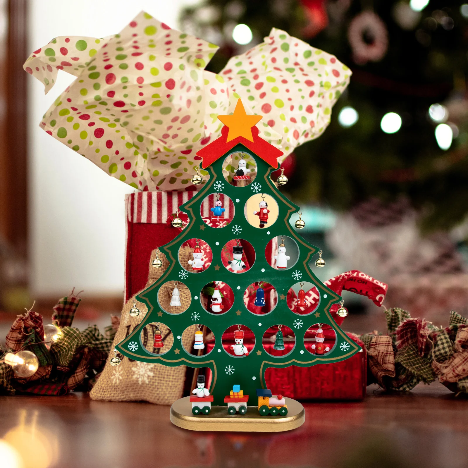 

2 Foot Mini Christmas Tree Wooden Desktop Xmas Decor Natural Looking Artificial Tree for Office Home Bar Festival Setup