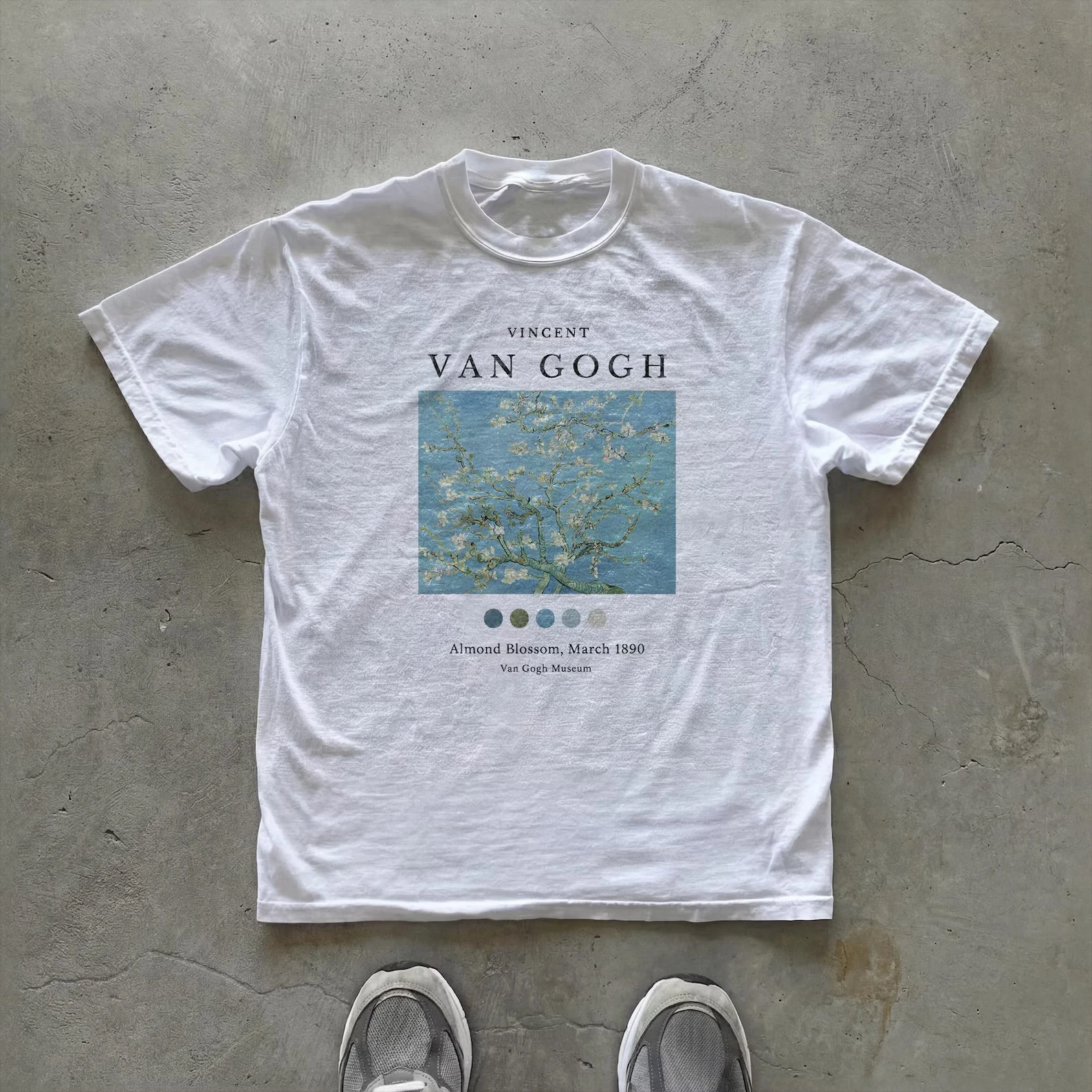 Van Gogh Almond Blossom Oil Painting Print T Shirt Unisex Loose Oversized Harajuku Streetwear Cotton Graphic Men's T-shirts