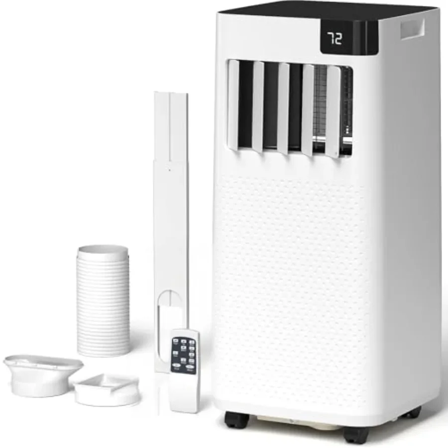 Portable Air Conditioner 8000 BTU, 5-in-1 AC Unit for Bedroom Apartment: White ABS Plastic with Quiet Cooling, Dehumidifier, Fa