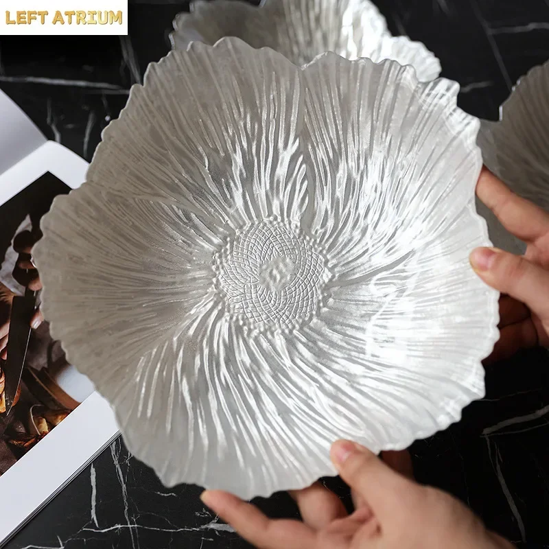 Flower-shaped Household Fruit Plate Nordic Modern Crystal Glass Snack Plate Good-looking Pearlescent Simple Plate