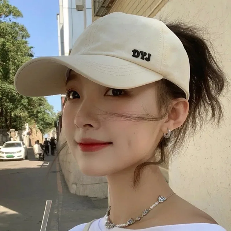 Solid Color High Ponytail Baseball Cap Quick Drying Elastic Strap Adjustable Letter Embroidery Women Running Sun Protection Hats