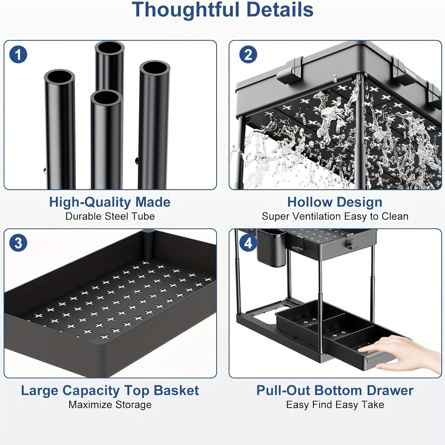 Under Sink Organizer, Black - for Cabinet, Bathroom, Pantry, Laundry Room, Kitchen, Office - Space-saving Solution Closet