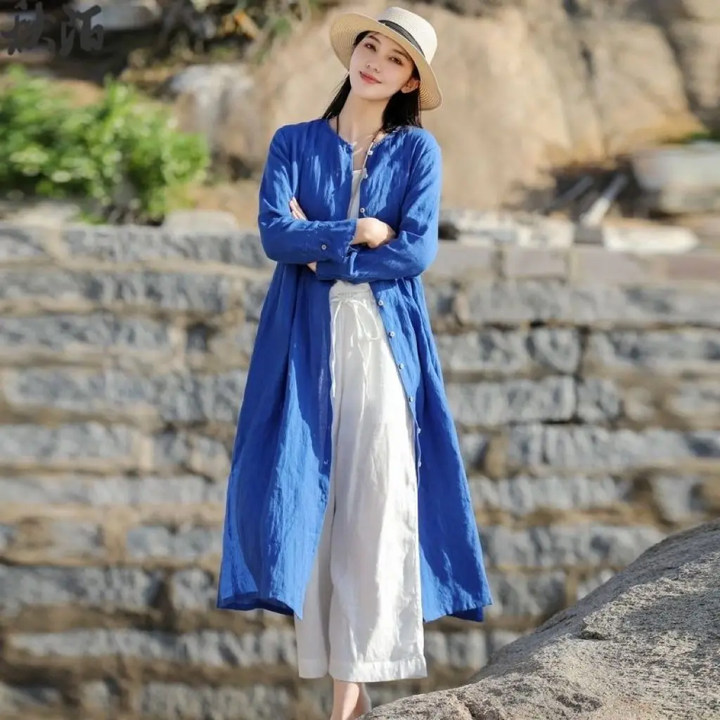 Cotton Spring/Summer New Chinese Style Explosive Ethnic Style Retro Sunscreen Thin Medium to Long Shirt Coat Top