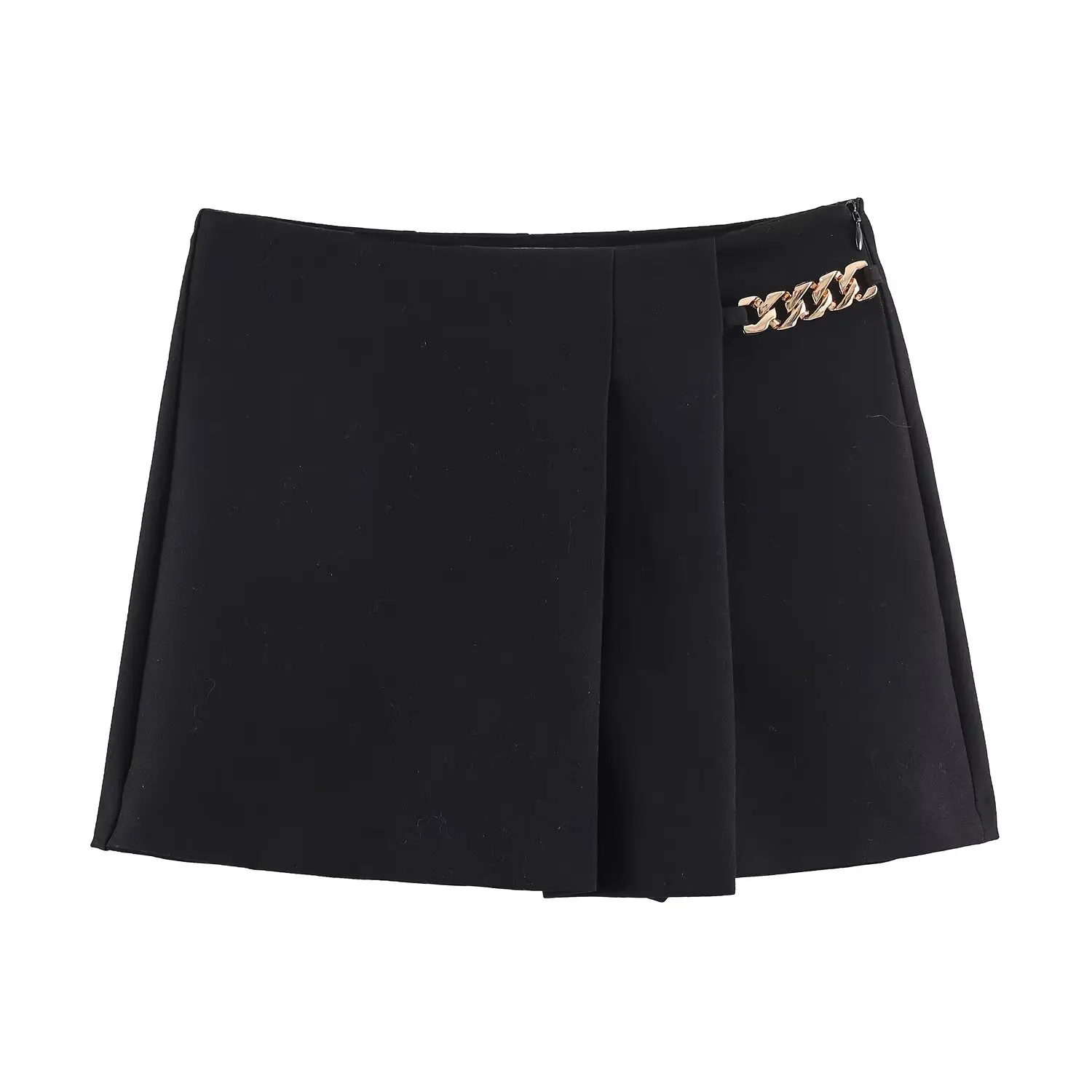Shorts Femininos Casuais Plissados Largos com Cadeia 2026, Cintura Alta, Ajuste Solto, Mini Skort, Moda Streetwear, Calças Curtas de Verão