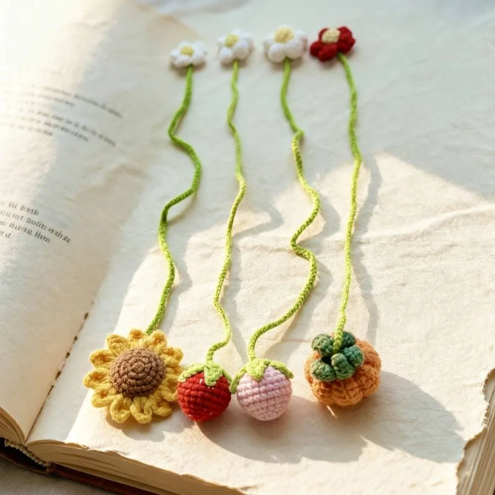 Wool Woven Crochet Curtain Tie Back Floral Design Strawberry/Sunflower Crochet Pendant Handmade Cute Rearview Mirror Pendant