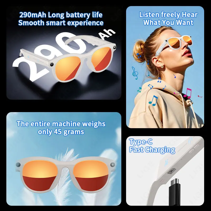 New AI Smart Glasses 4GB Memory Recording Videos Photo Recognition Answer Translation 290mAh WiFi Transmission Bluetooth Glasses