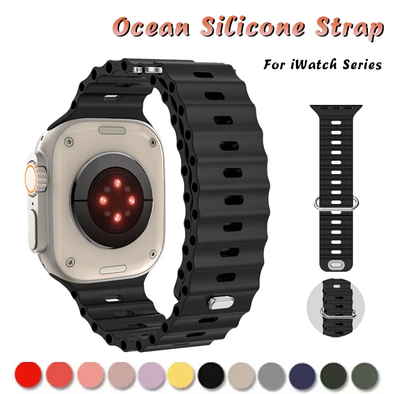 

Ocean Silicone Strap For Apple Watch band 44mm 45mm 40mm 41mm watchband Ultra 49mm Bracelet correa for iWatch Series 7 SE 8 6 5