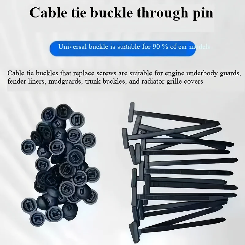 Universal Car Nylon Cable Tie Buckles Heavy Duty Self-Locking Zip Ties Holder with Pin Button Fasteners Car UV Resistant Ties