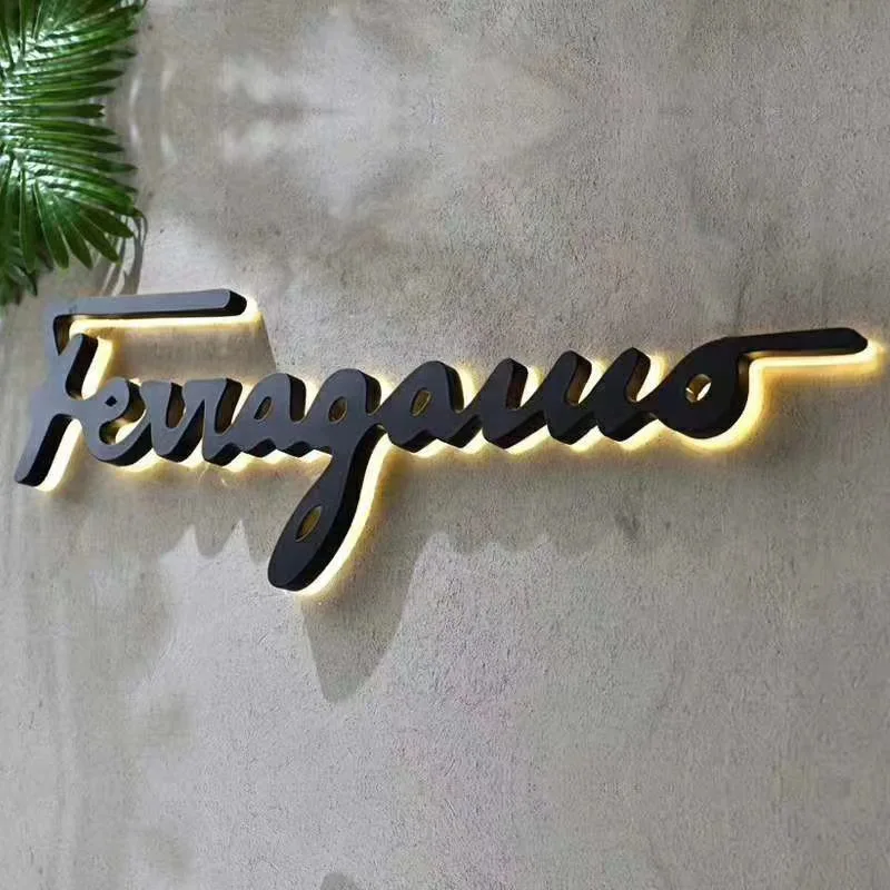 

Indoor/Outdoor LED Illuminated Sign Halo-Lit Laser-Cut 3D Metal Letters Stainless Steel & Brass-Backlit Led 3D House Number Sign