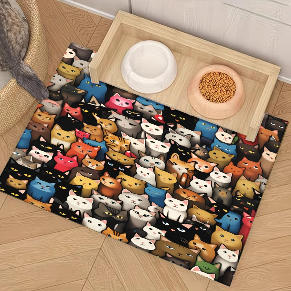 

Colorful Cat Faces Pattern Print Non-Slip Pet Feeding Mat,Pet Supplies, Splash-Proof And Anti-Slip Mat Mats Cats Dogs