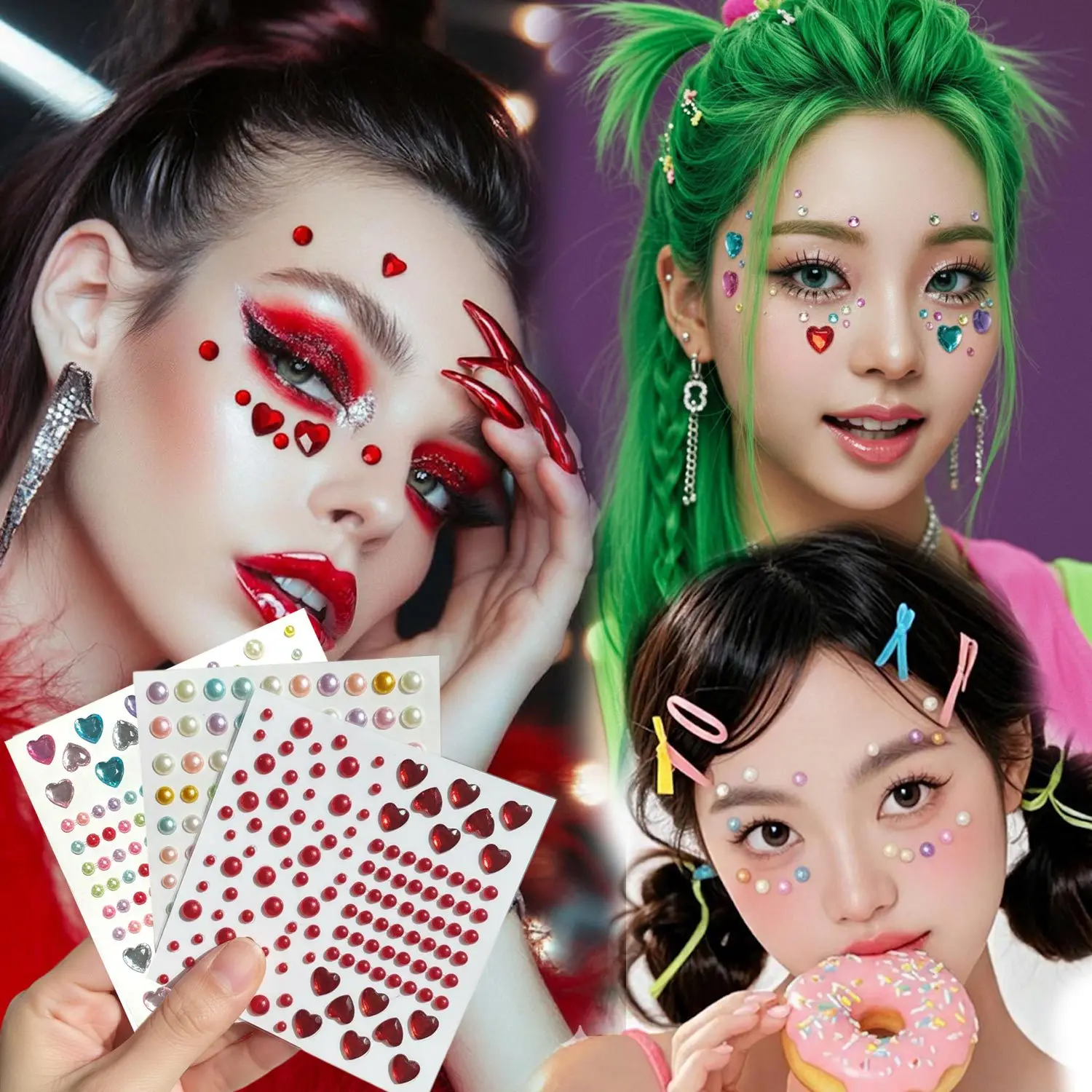 

Heart Crystal Gem Makeup Stickers Waterproof Self Adhesive High Quality for Face Phone Journal DIY Home Party