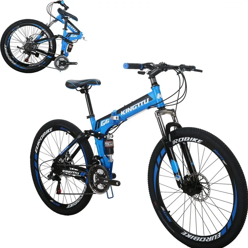 26 Full Suspension 21-Speed Mountain Bike for Men and Women (Blue)