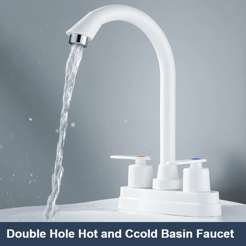 Faucet Copper Core Anti-splash Double Hole Basin Hot and Cold Water Faucet Household Plastic Faucet Bathroom Tap