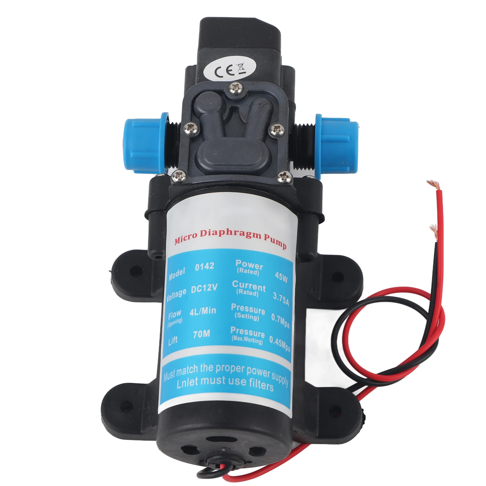DC 12V 45W  Diaphragm Water Self Priming Pump Low Noise 4L/min Flow Black Diaphragm DC 12V Self Priming Pump