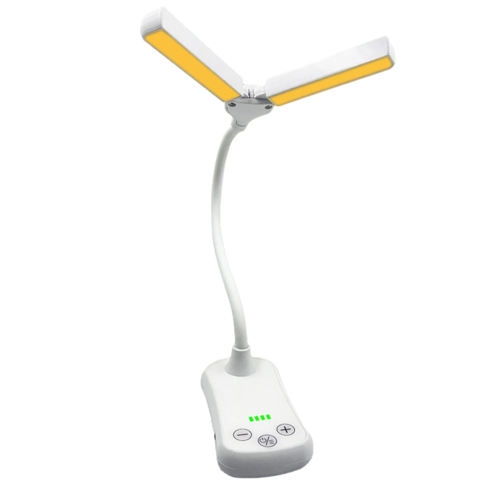Lampada da libro a doppia testa Luce di ricarica tattile a tre pulsanti Ricaricabile Regola la luminosità 14 LED per la lettura della camera da letto da viaggio