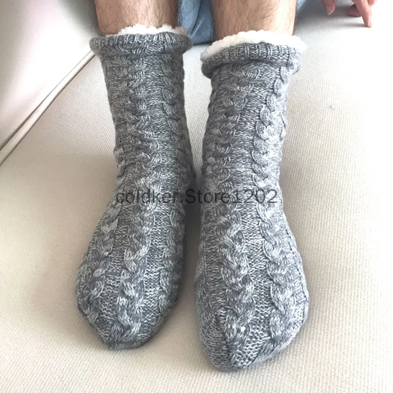 Calcetines de invierno para hombre y mujer, medias cálidas de algodón, suaves, gruesas, de terciopelo, para dormir, zapatillas de suelo sin agarre,