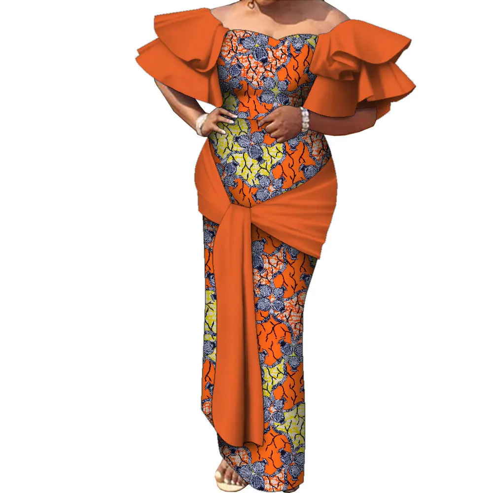 

African Tradtional Dresses for Women Flare Sleeve Dashiki Party Dress Ankara Elegant Lady African Clothes Evening Gown Wy1940