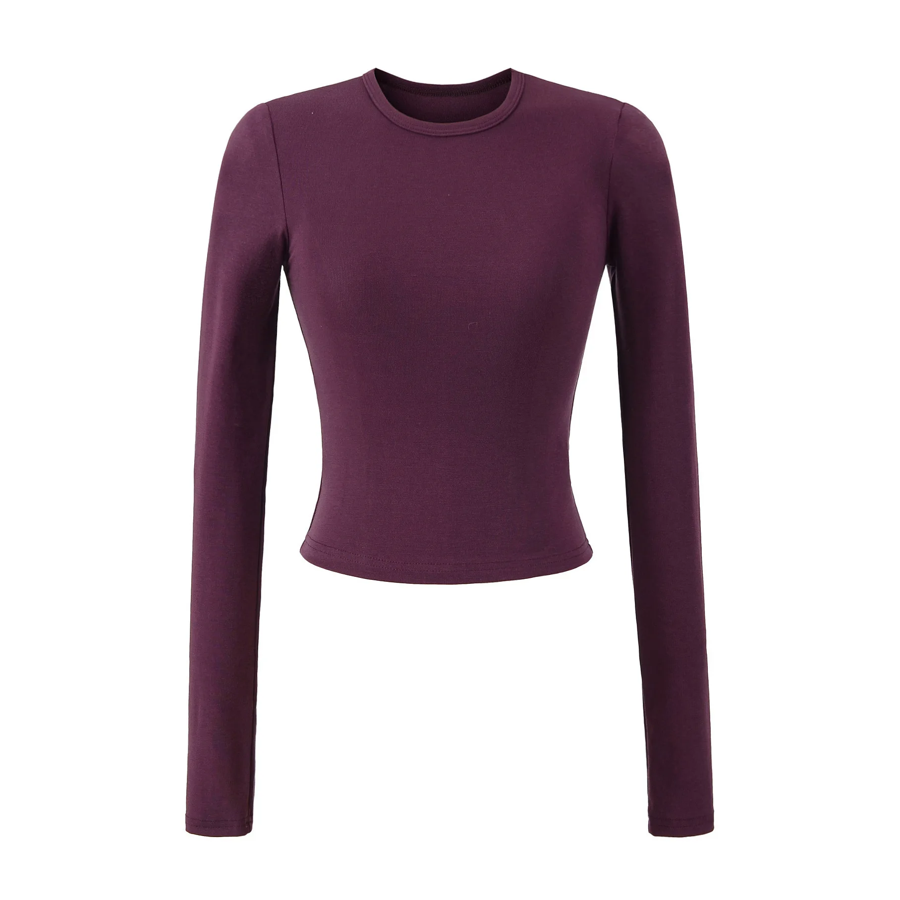 

Лето 2025 г., новая женская футболка с круглым вырезом, обычными плечами и длинными рукавами, облегающая талия, короткая однотонная футболка WN1C