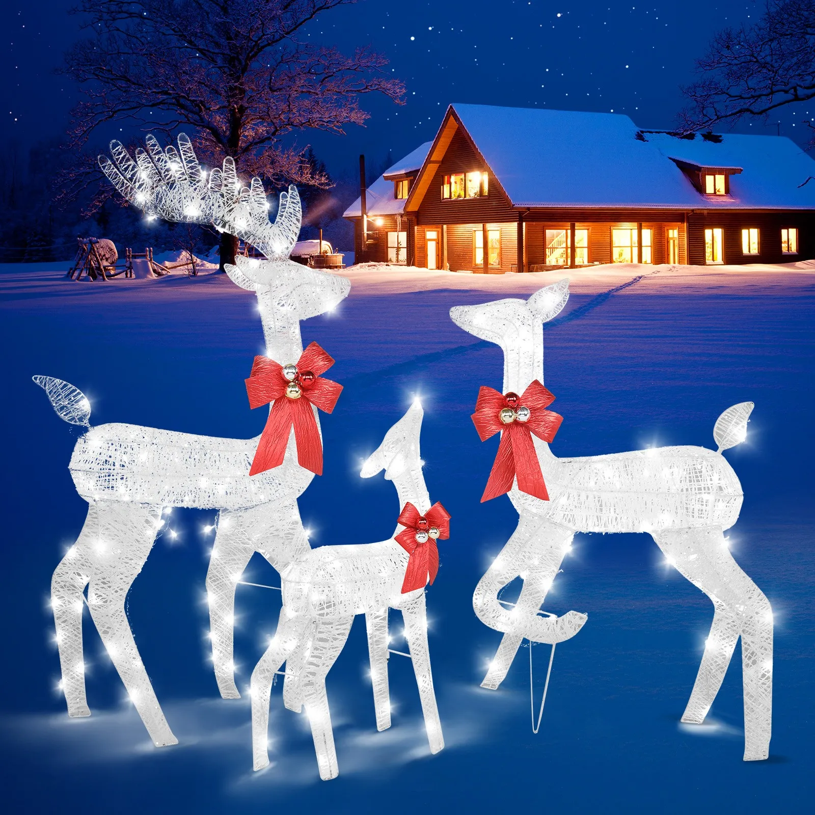 Outdoor Lighting For Christmas - ชุดกวางเรนเดียร์คริสต์มาส 3 ชิ้น พร้อมไฟ สำหรับตกแต่งวันหยุดทั้งในร่มและกลางแจ้ง