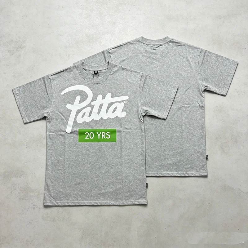2026 New PATTA Men Women T Shirt 20 Yrs Block Script Logo Print Crew Neck Loose Cotton Short Sleeve Tee