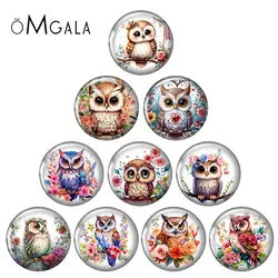 New Cute Owl ArtworkWatercolor10pcsColoured drawing12mm/16mm/18mm/25mm Round Photo Glass Cabochon Demo Flat Back Making findings