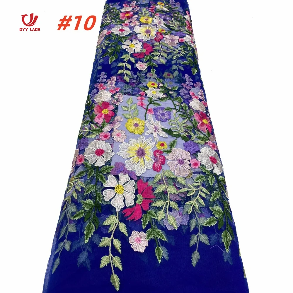 

5 Yards African Lace Fabric 2025 High Quality French 3D Flower Sequins Embroidery Tulle Lace Fabric For Party Dress