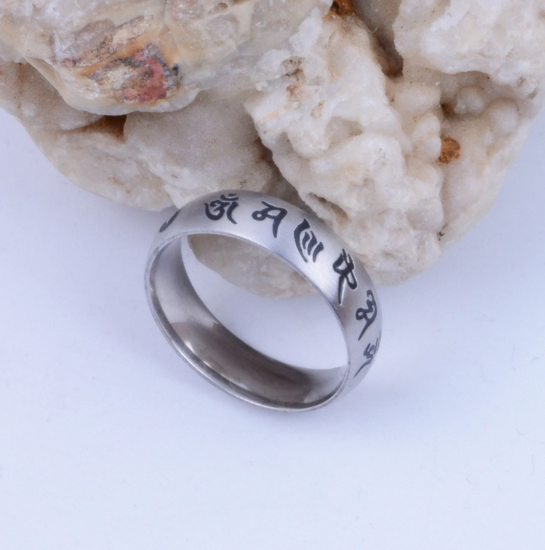 Tibetan Titanium Steel OM Mani Padme Hum Amulet Ring