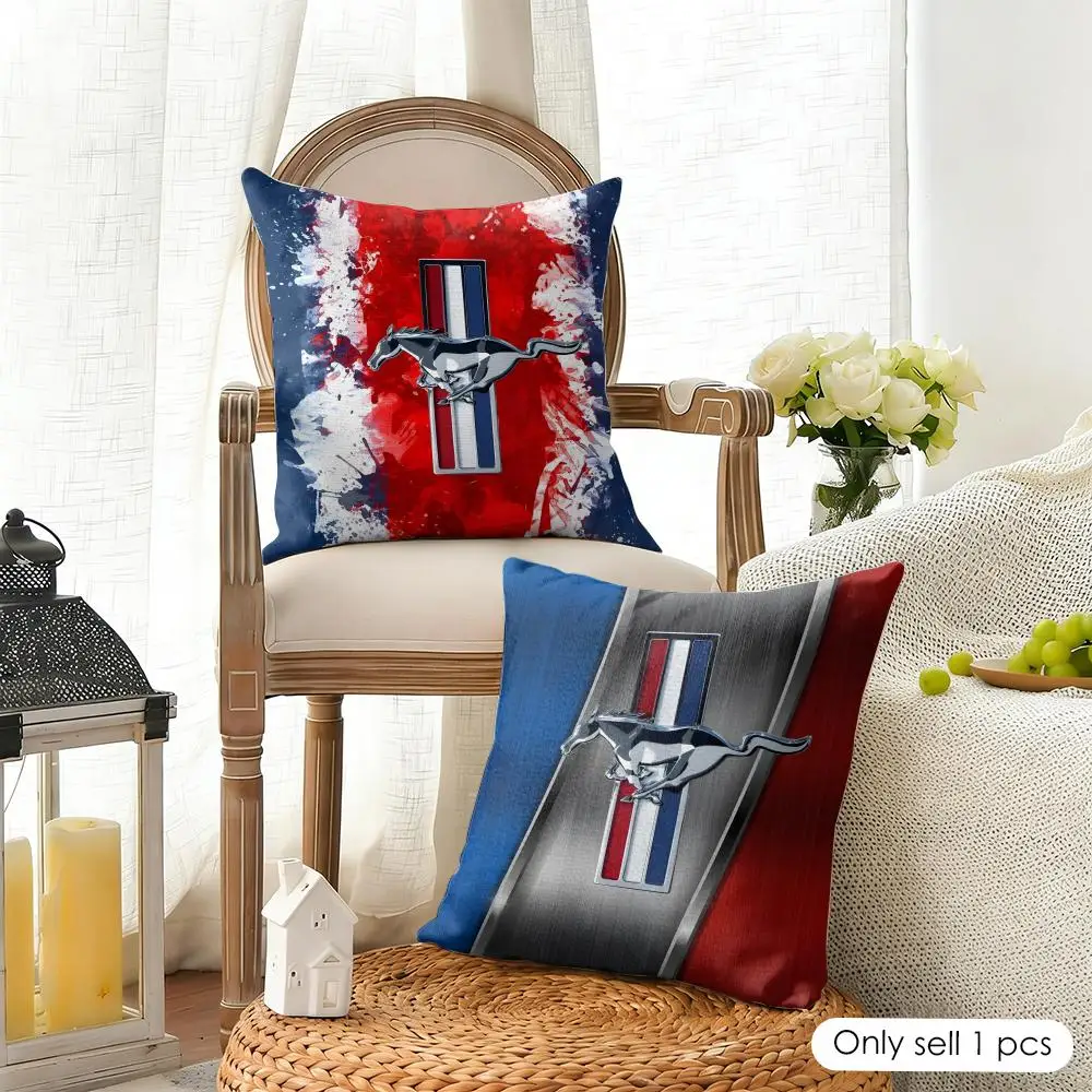 Car Fashion F-Ford M-MustangS Logo Cushion Cover Organic Linen Square Pillow Case Durable Non-Allergenic And Kind To Skin