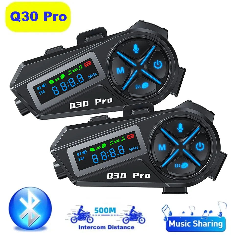 

Q30Pro мотоциклетный шлем Bluetooth-гарнитура для внутренней связи FM-радио светодиодное освещение стерео IP56 водонепроницаемый голосовой помощник 500 м переговорный телефон