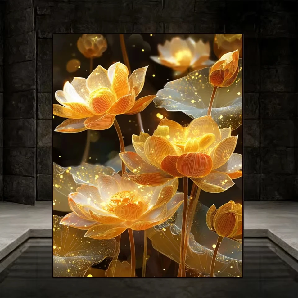 5D DIY Neues Diamant-Kunstbild Goldener Lotus Voll-Diamant-Mosaik Kreuzstich Blumen-Stickerei 2026 Heimdekoration