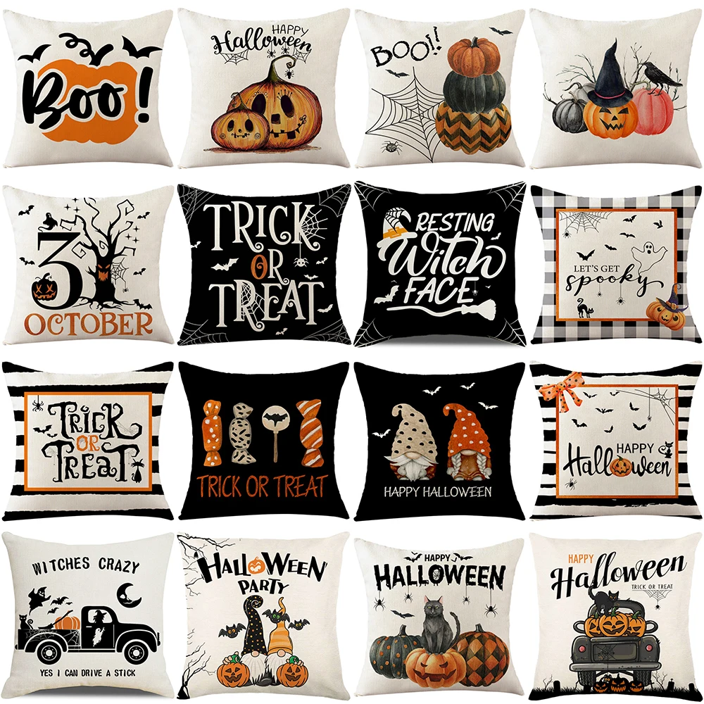 

Halloween Cushion Cover 45x45 Halloween Ornament Trick or Treat Party Seat Throw Pillowcase Home Living Room Decor Pillow Covers