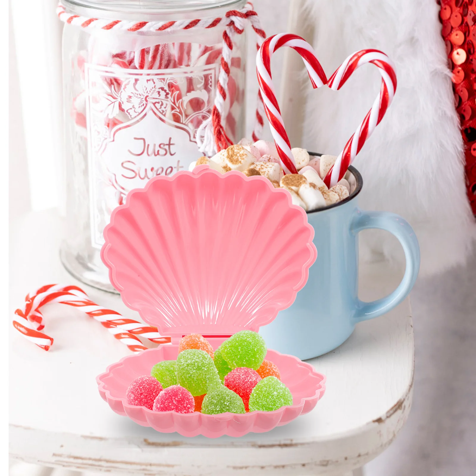 

Set of 4 Seashell Candy Boxes Plastic Shells for Wedding Birthday Shower Party Pink Clam Shell Party Favors Jewelry Storage