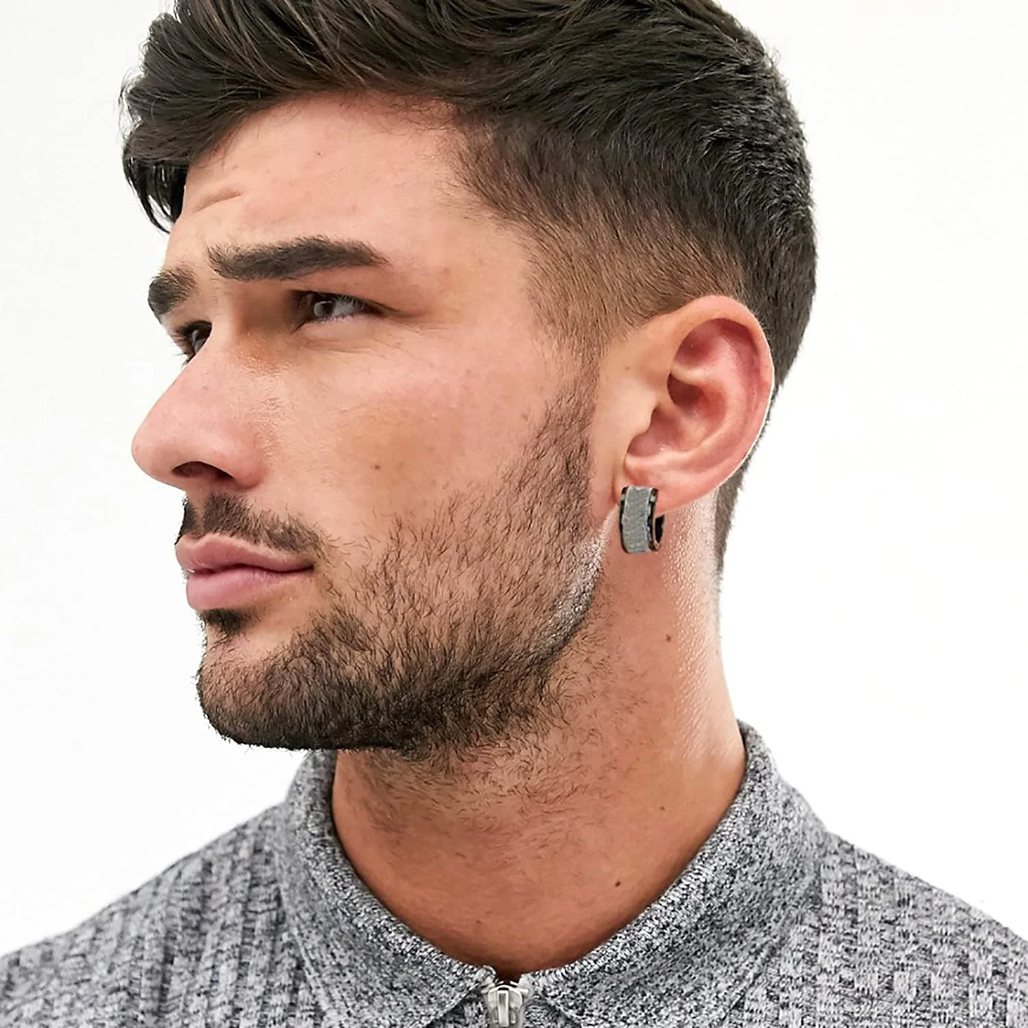 1 Pair/9 Pairs Hoop Earrings for Men Women Unisex Stainless Steel Black & Silver Color Men's Huggie Hoop Earrings Set