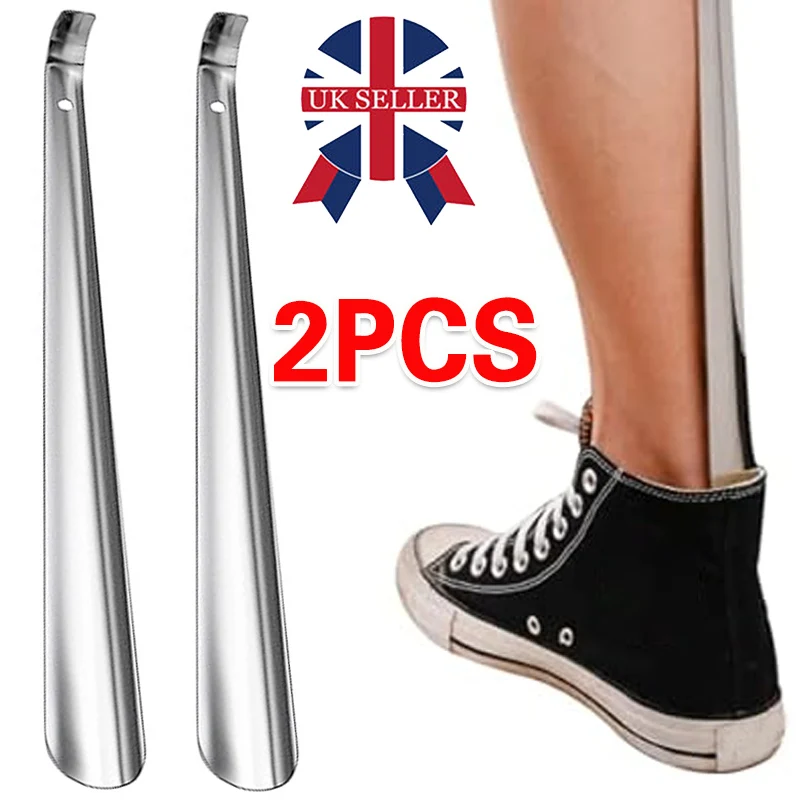 2 X Long Handled Metal Shoe Horn Stainless Steel Silver Remover Tool 52cm