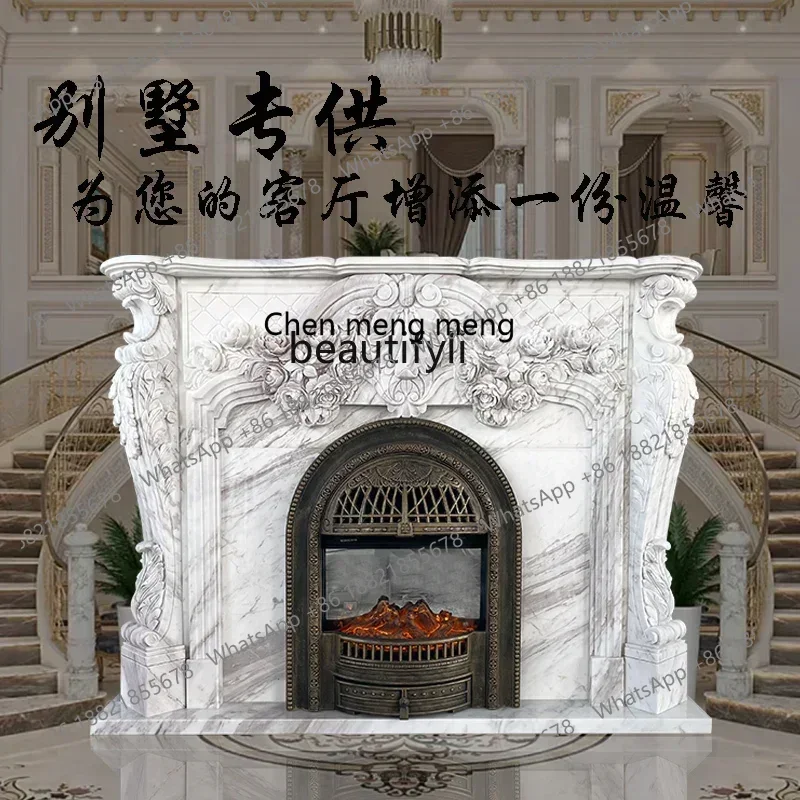 

D178 Y Marble fireplace French light luxury carved porch cabinet jazz white stone fireplace
