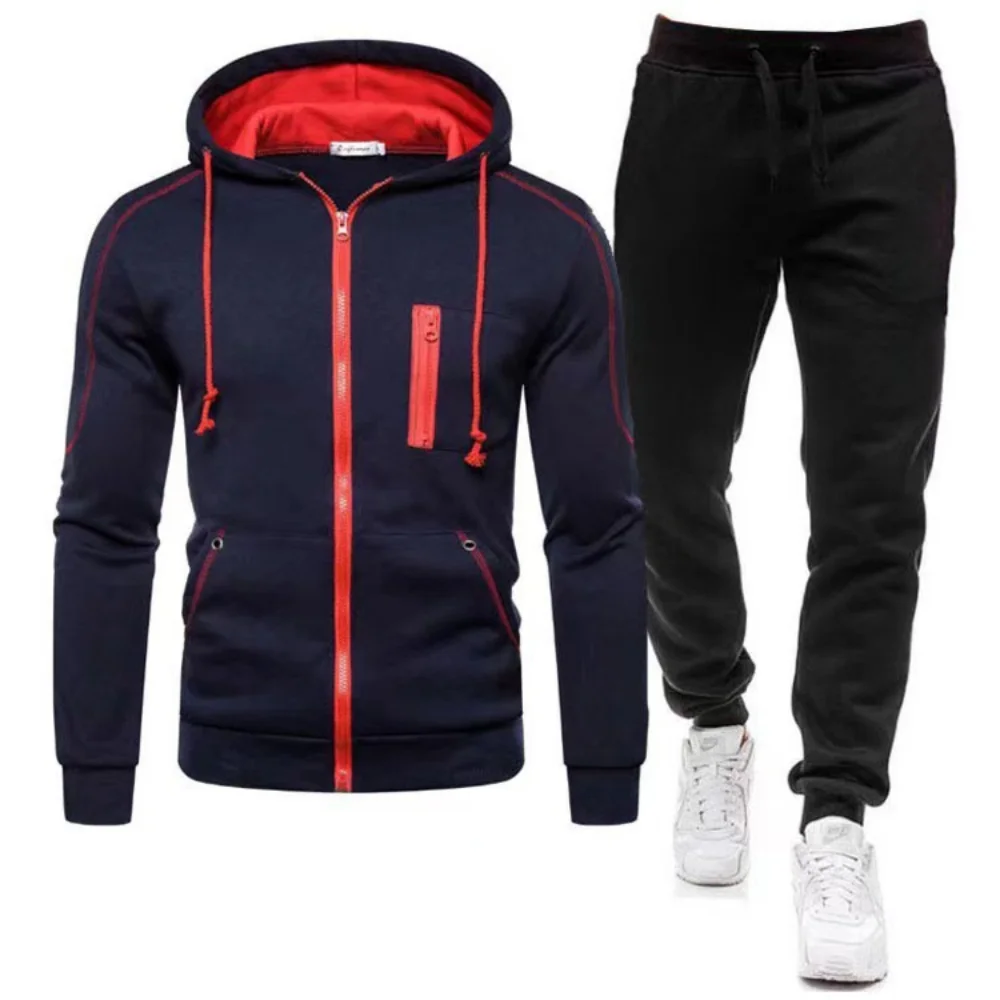 2024 Men\'s Fashion Autumn Winter Double Zipper Jacket/ Hoodie Sweatshirt Pant Warm Tracksuit Sportwear Jogging Suits S-3XL