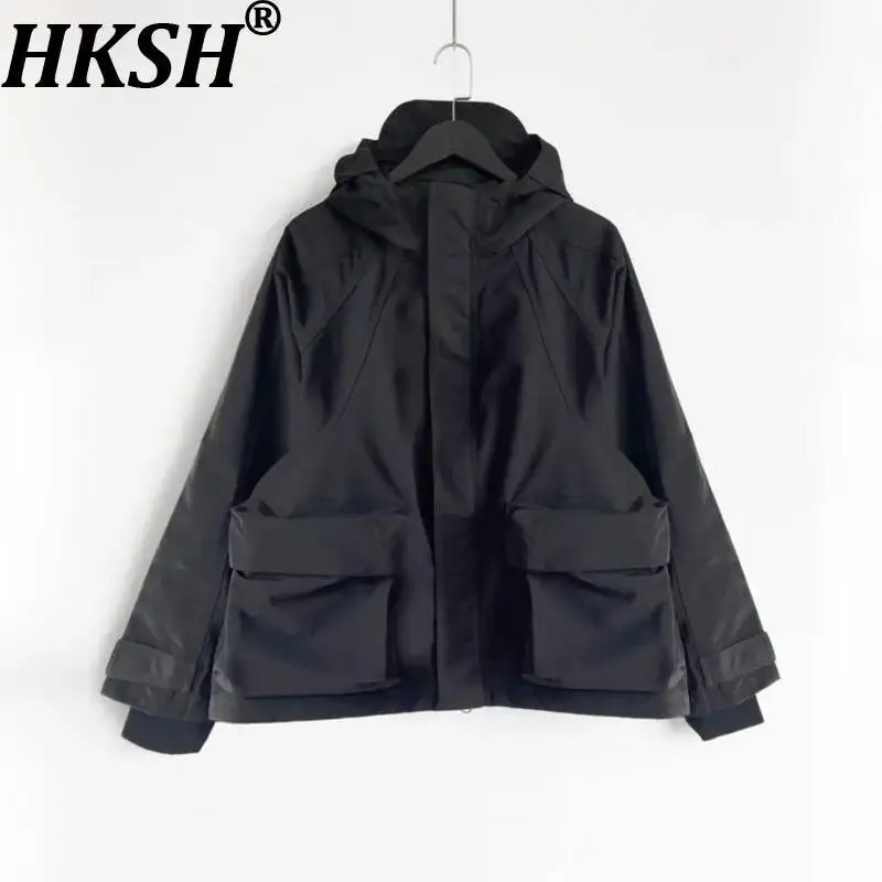 HKSH Spring New Men Tide Dark Punk Hooded Jacket Black Warrior High Street Functional Strap Loose Fit Casual Windbreaker HK22523