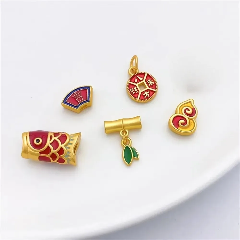 

18K Gold-wrapped Dumb Gold Auspicious Gourd Bamboo Bead Pendant DIY Handmade Bracelet Necklace Jewelry Material