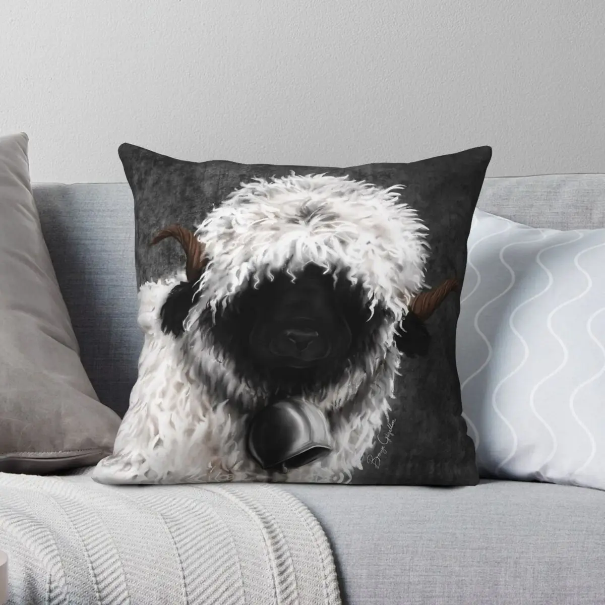 The Valais Blacknose Sheep Pillowcase Polyester Linen Velvet Pattern Zip Decor Throw Pillow Case Home Cushion Cover