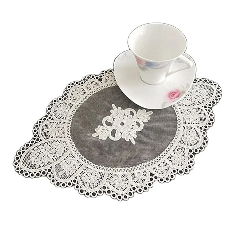 Mantel Individual de encaje con bordado ovalado para mesa, tapete de flores para Decoración de mesa de cocina, accesorios de Navidad y boda, novedad