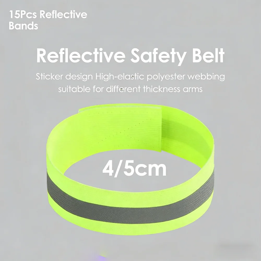 

15 шт., светоотражающие ремни высокой видимости на 360 градусов, регулируемые ремни на запястье, лодыжку, ноги, 4/5 см, защитный отражатель для ночных прогулок