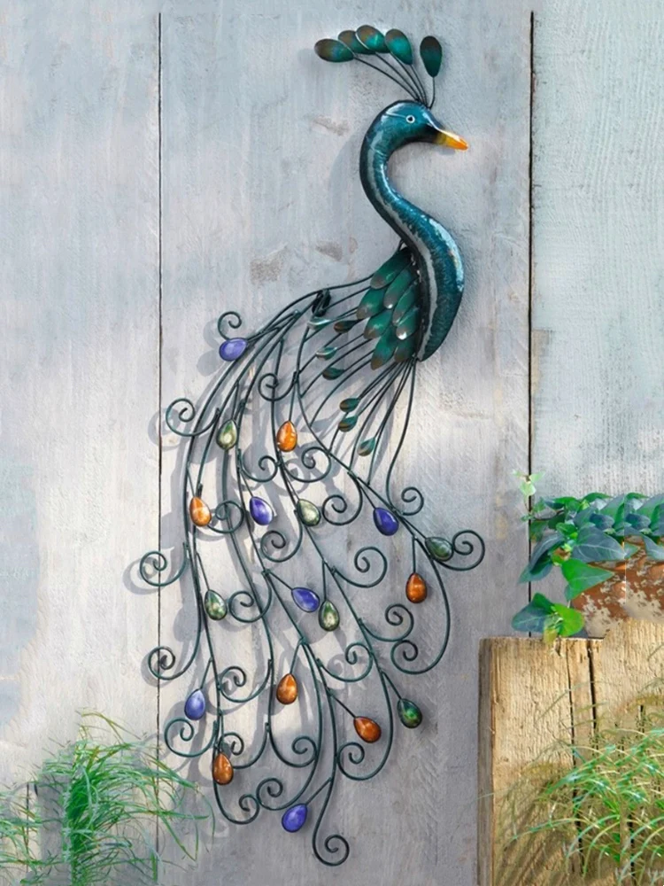

Garden decoration outdoor wrought iron peacock wall hanging courtyard balcony wall arrangement landscaping wall pendant