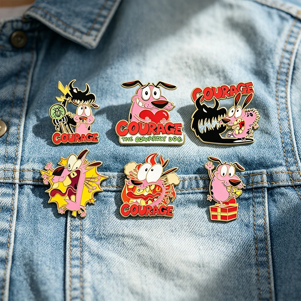 6pcs Anime Cowardly Enamel Pins Metal Lapel Brooch Badges for Backpacks Fashion Jewelry Accessory Gifts