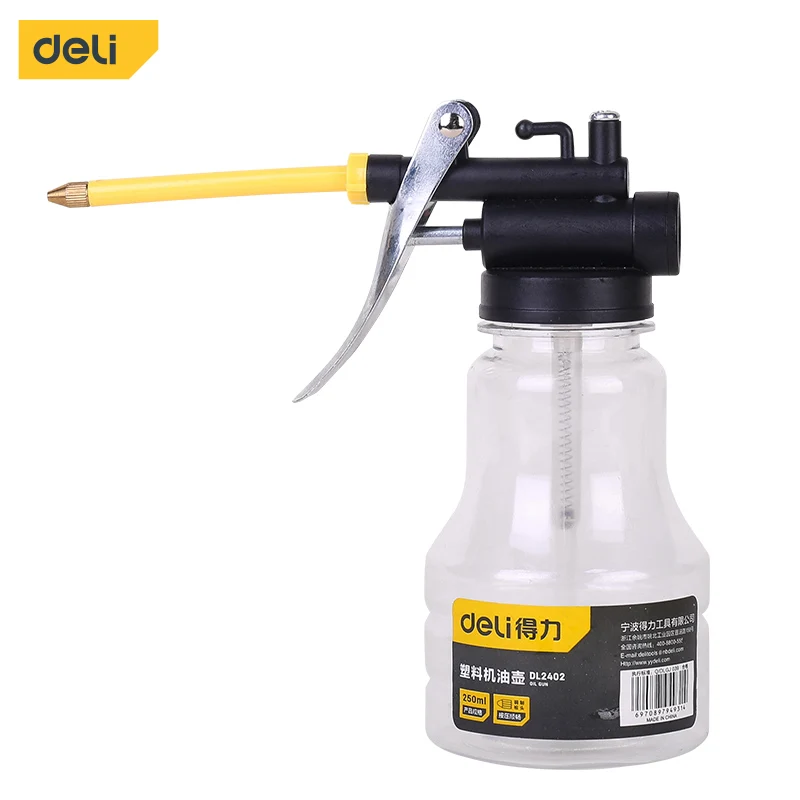 Deli Oil Can Oiler Plastic Metal High Pressure Pump Transparent Car Oil Pot Bottle Hardware Car Repair Tool 250ml 350ml