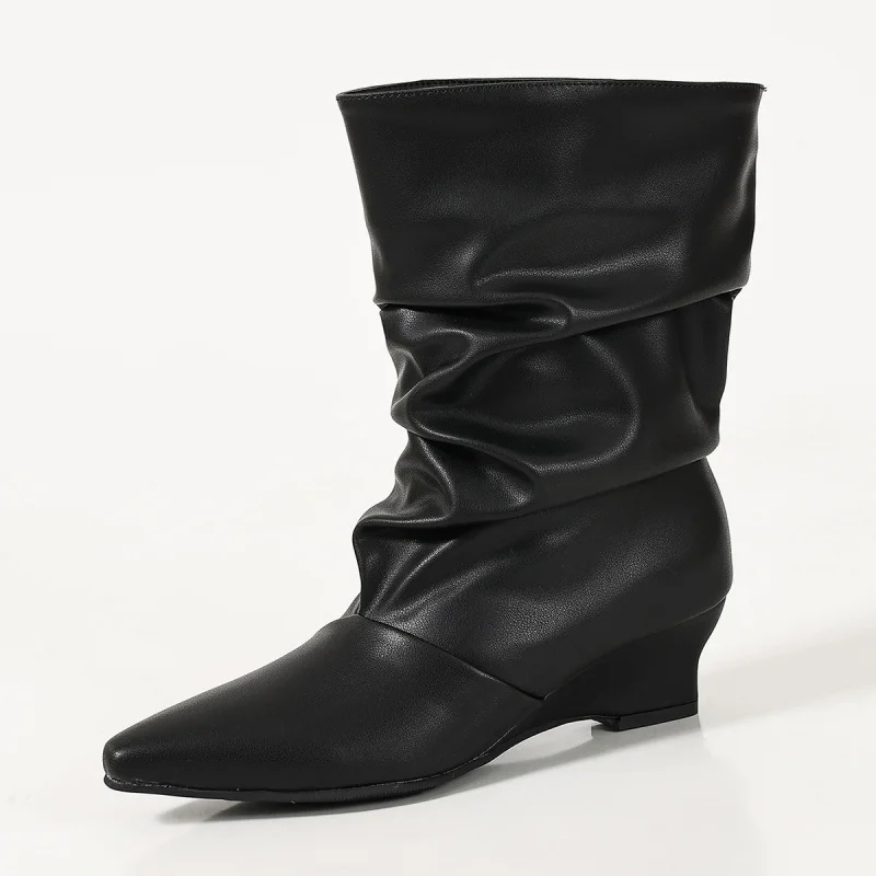 New Trend Black Boots Women's Autumn Shoes Platform Boots For Woman 2026 Fashion Wedge Shoes Women Pointed Top Ladies Booties 41
