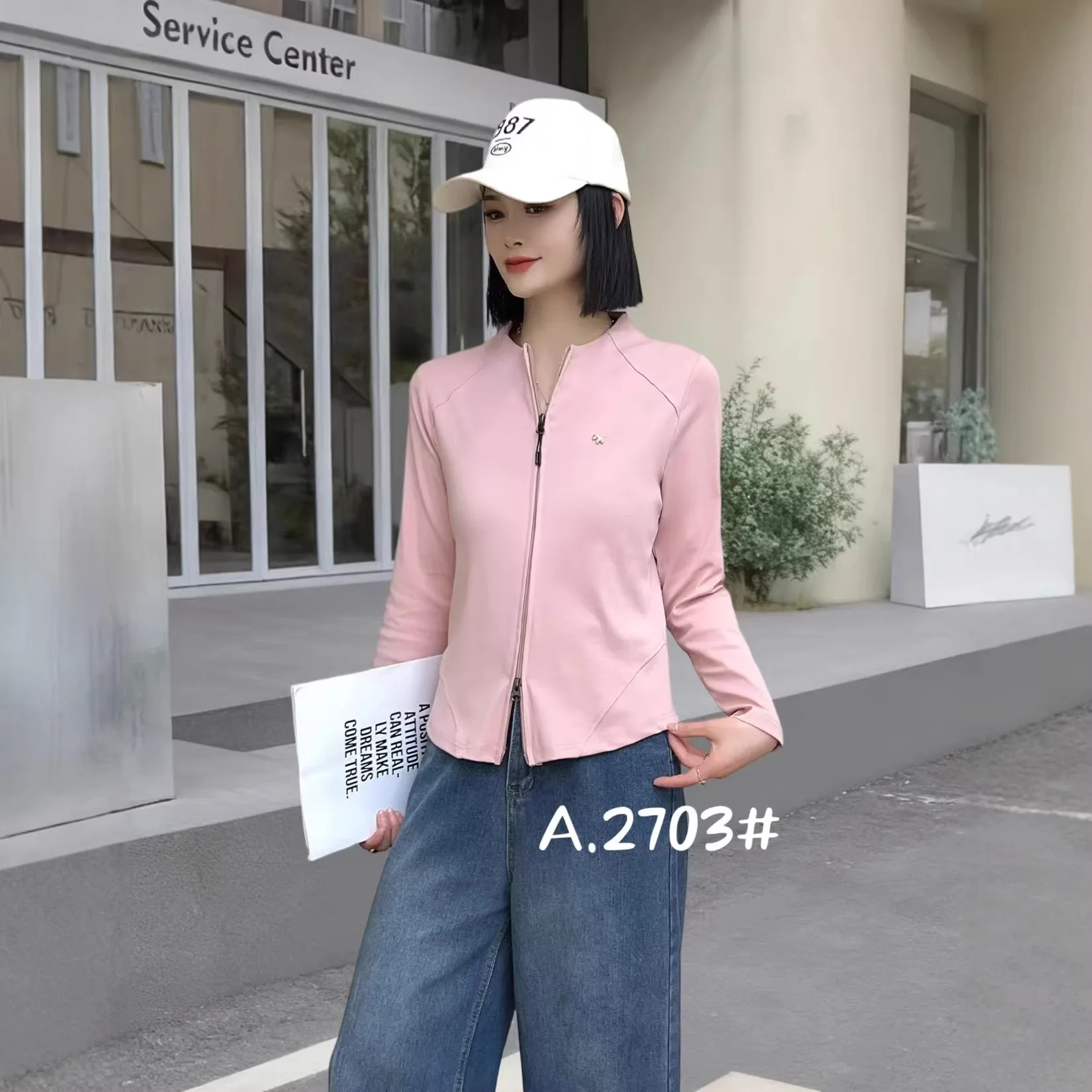 

2026 Early Spring New Korean Style Sporty Double Zipper Long Sleeve Top For Women